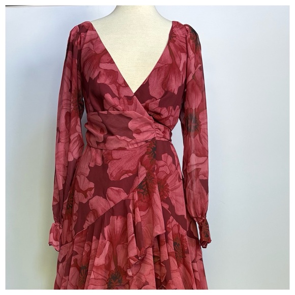 NWT Anthropologie Hutch Kya Long-Sleeve V-Neck Printed Tiered Wrap Maxi Dress XS - Picture 7 of 17